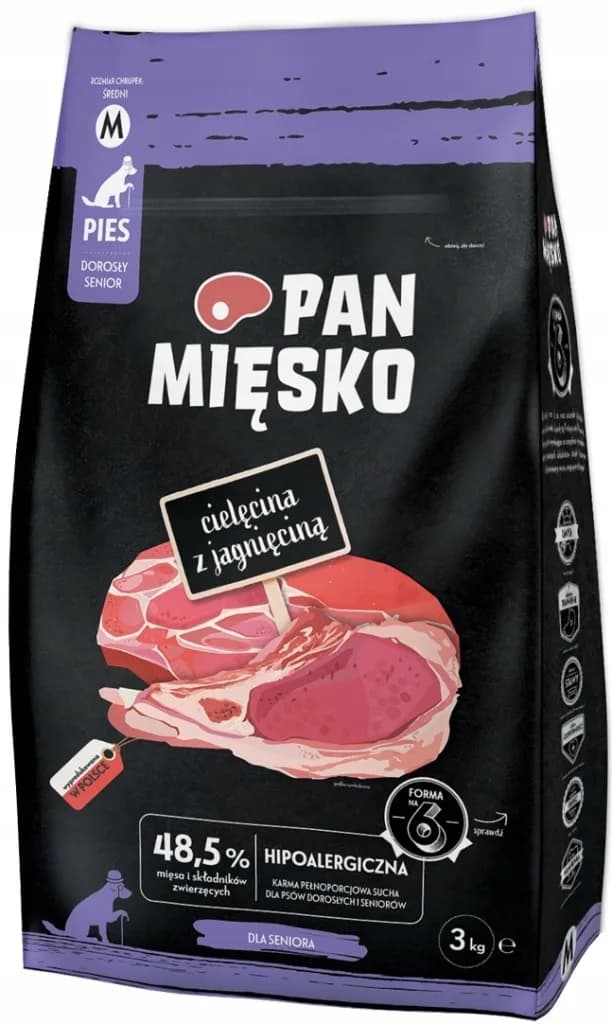 Pan Mięsko Karma sucha dla psa cielęcina z jagnięciną senior M