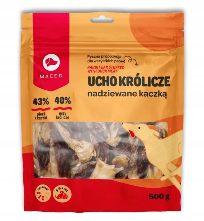 Maced Ucho Królicze Nadziewane Kaczką przysmaki Smakołyki dla dorosłych psów 500 g