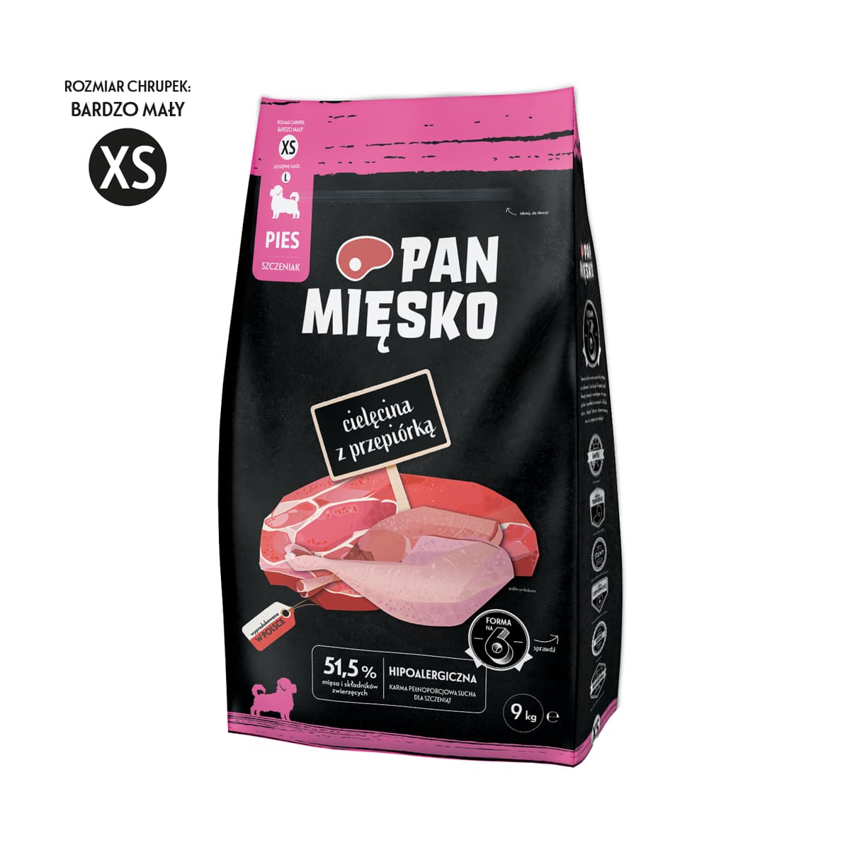 Pan Mięsko Karma sucha dla szczeniąt Cielęcina z przepiórką XS 9 kg