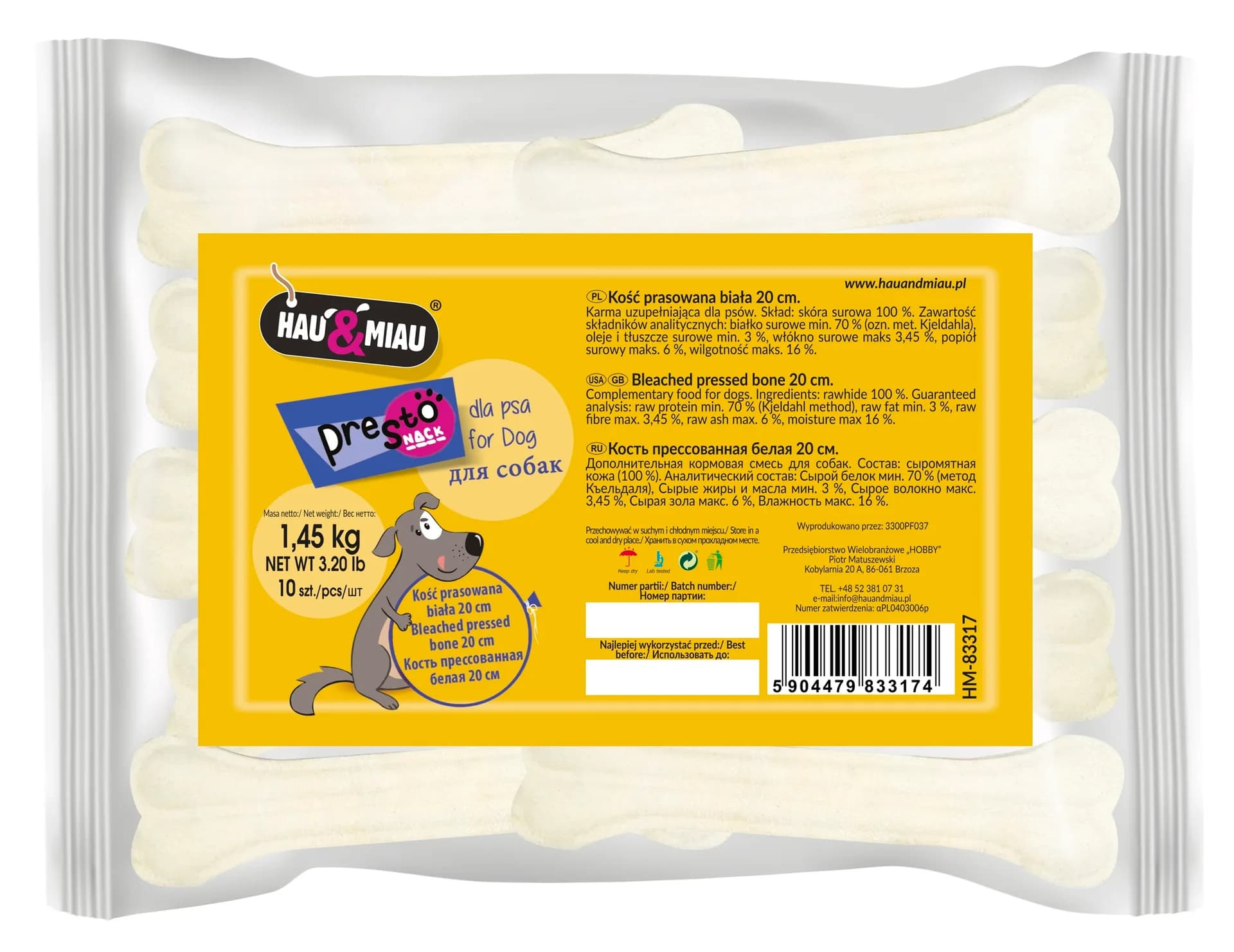 Hau&Miau Kość prasowana dla psa – 7,5 cm / 3