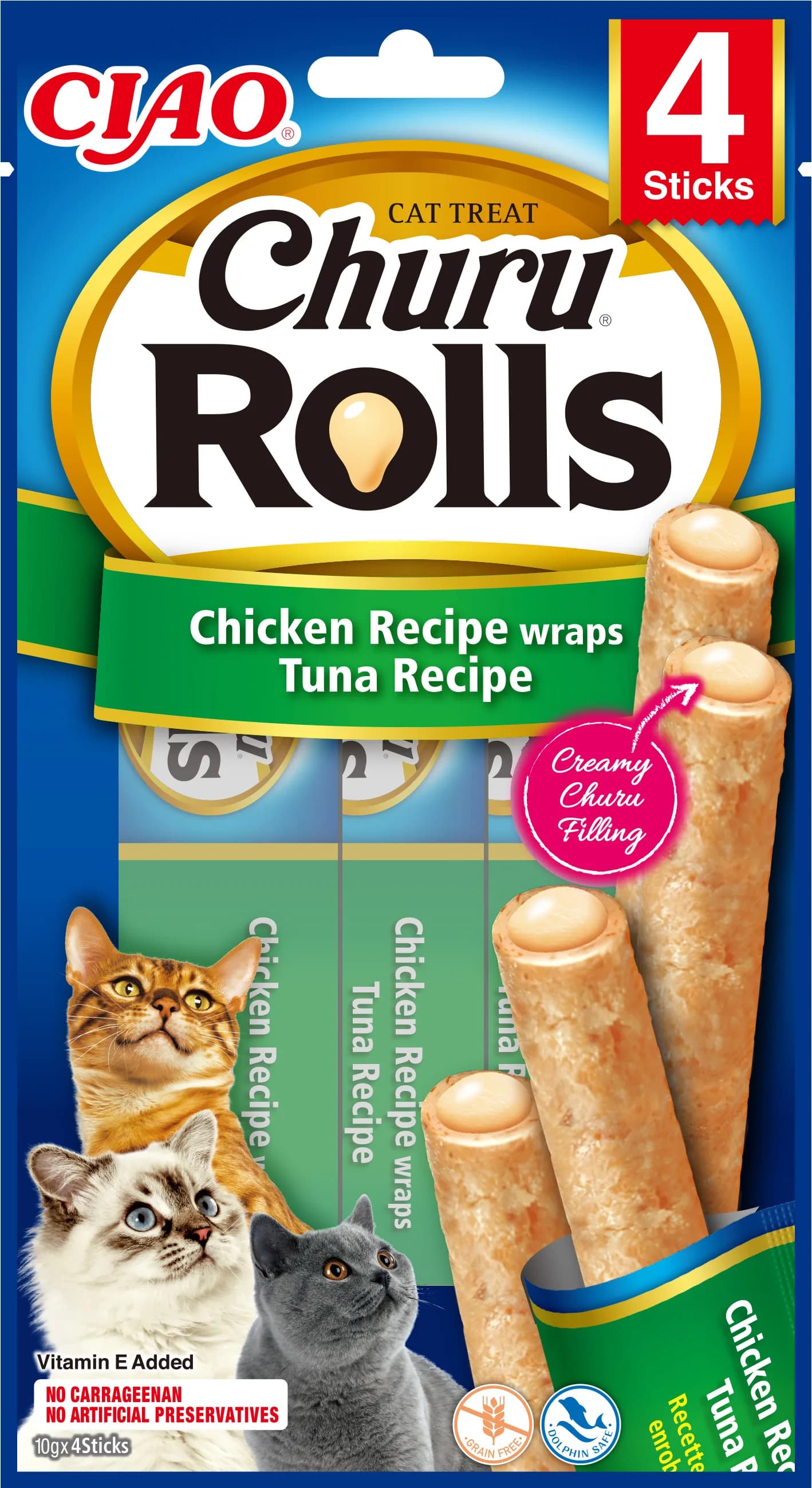 INABA Cat Churu Rolls Chicken Wr.tuna 4 × 10 g