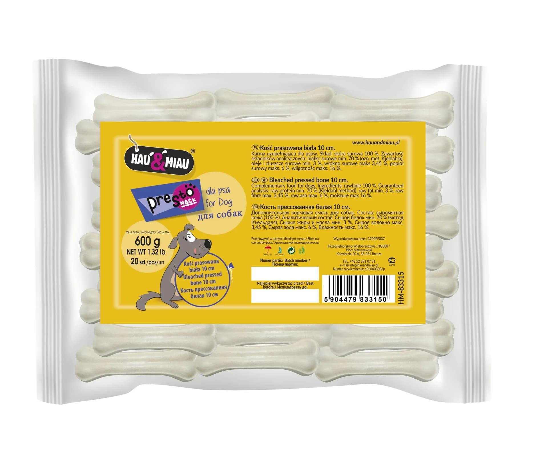 Hau&Miau Kość prasowana dla psa – 7,5 cm / 3