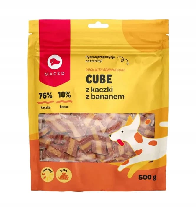 Maced Przysmak dla psa Smakołyki psów Cube z Kaczki z Bananem 500 g