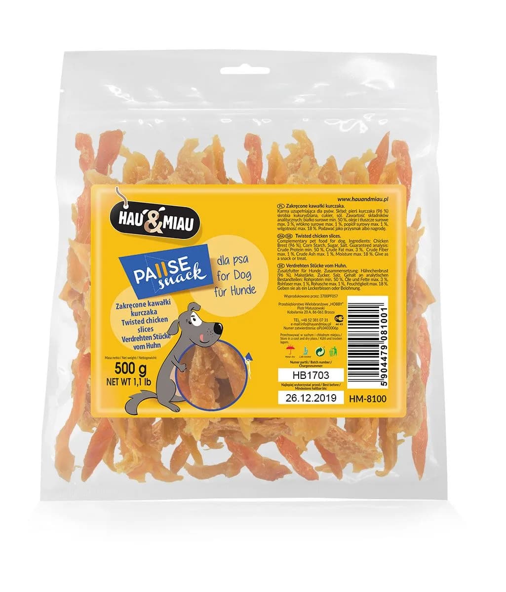 Hau&Miau Zakręcone kawałki kurczaka przysmak dla psa 500 g