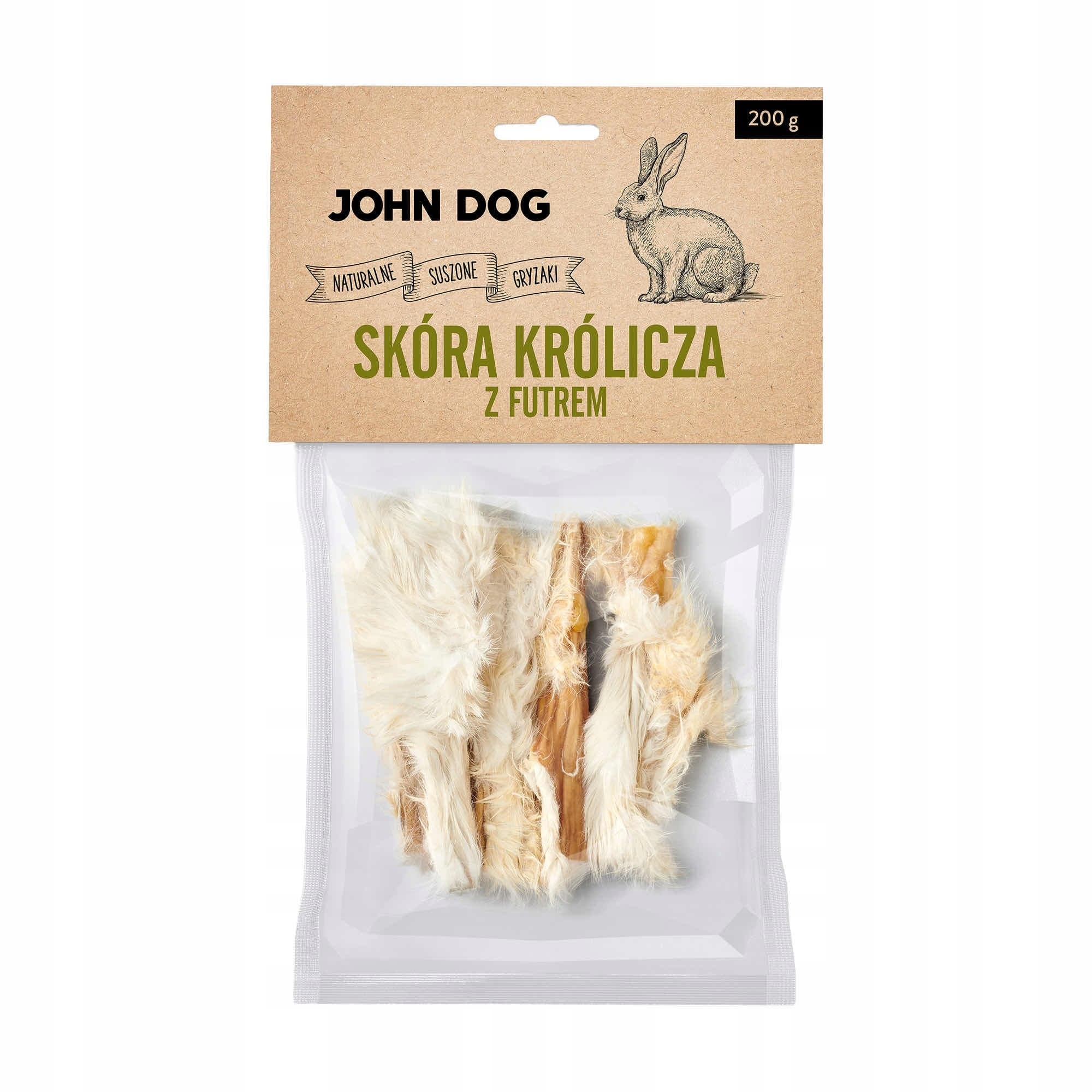 John Dog Naturalny suszony gryzak dla psa Skóra królicza z futrem 200 g