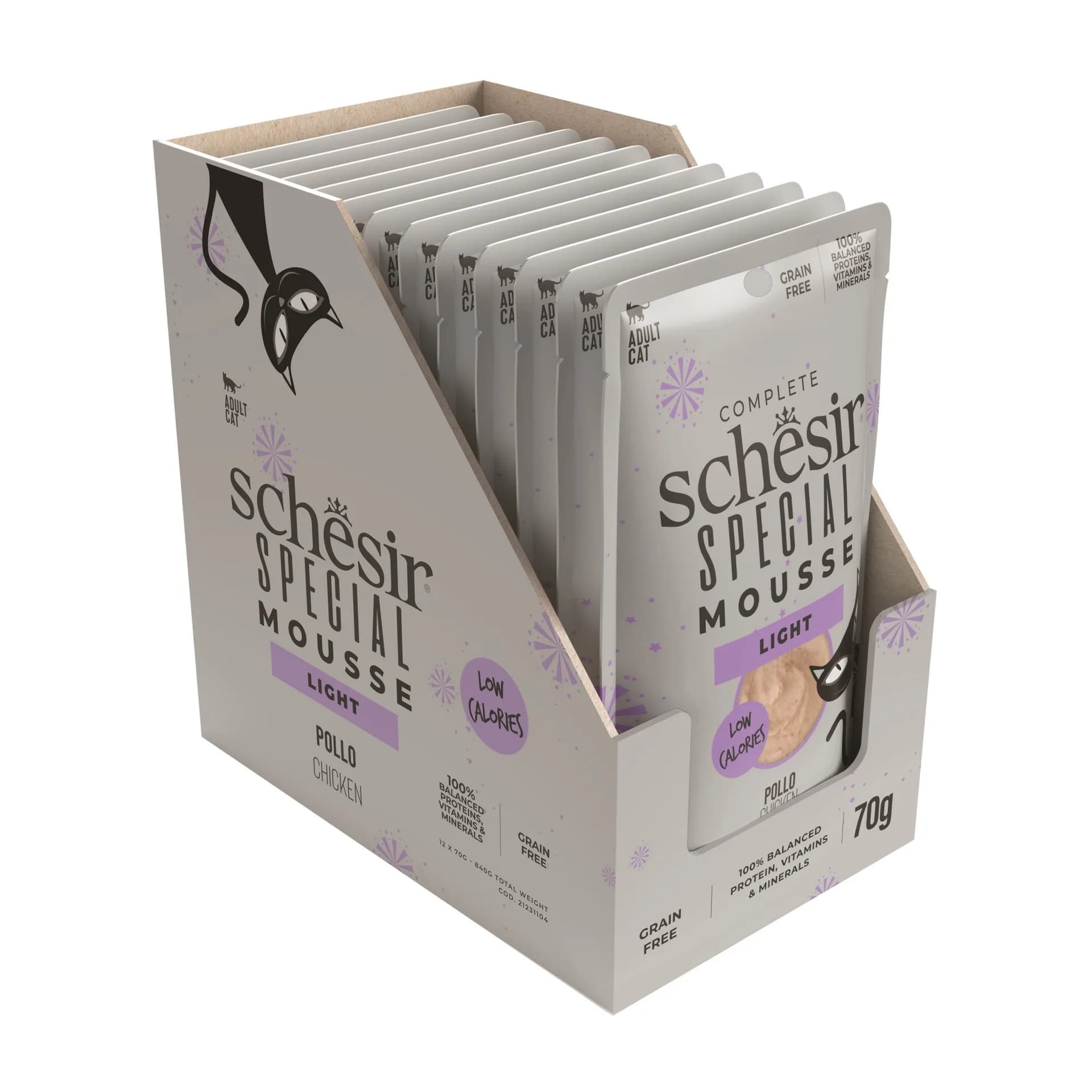 Schesir Special Mousse Light karma mokra dla kota kurczak i indyk z dynią 70 g