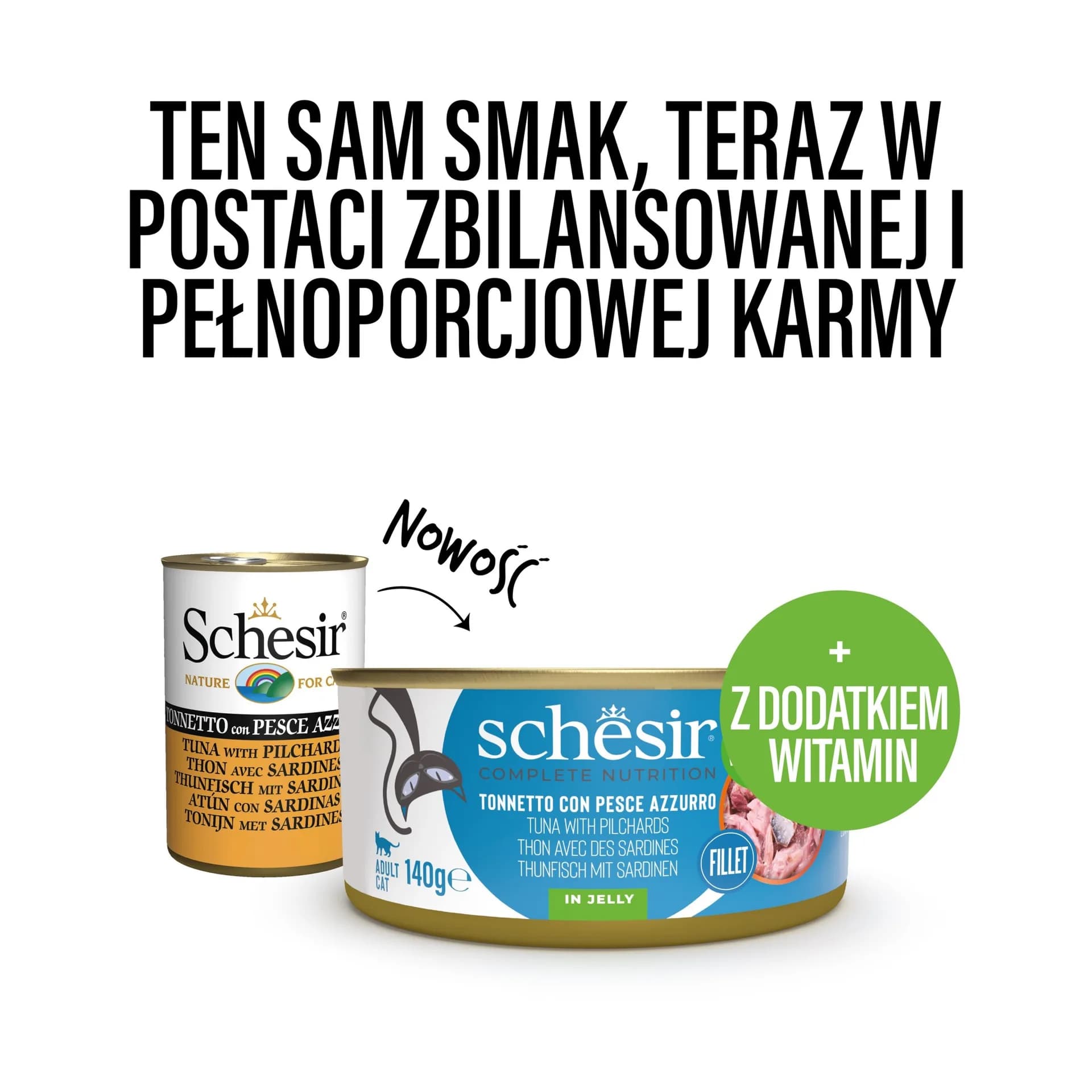 Schesir karma mokra dla kotów tuńczyk z sardynkami w galarecie puszka 140 g