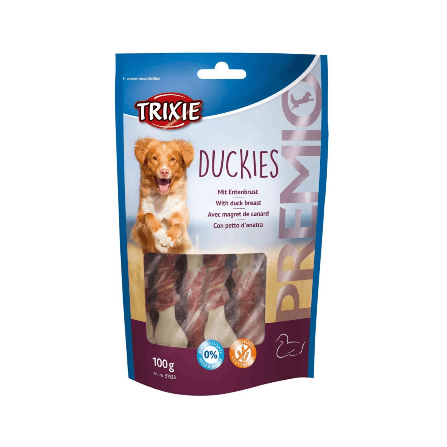 Trixie Przekąski dla psa Premio Duckies Light suszone piersi z kaczki 100 g