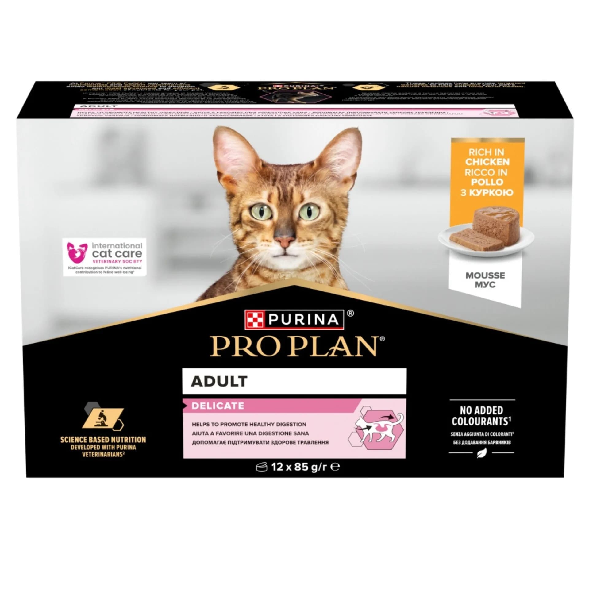 PRO PLAN Delicate Adult karma dla dorosłych kotów delikatny mus bogaty w kurczaka (12 x 85 g) 1020 g