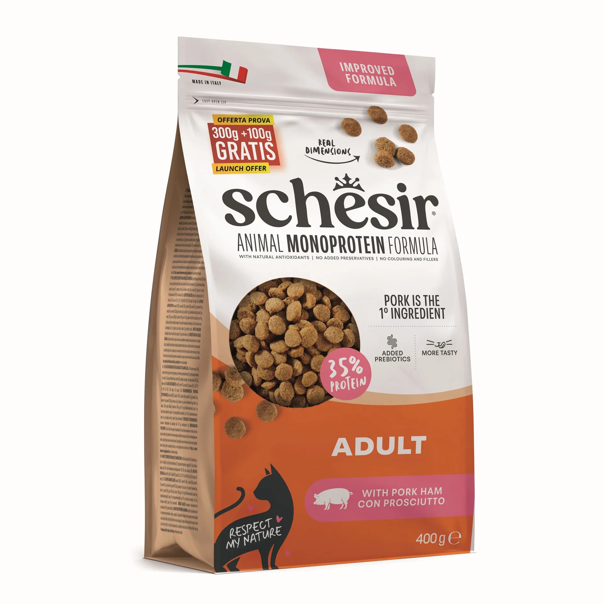 Schesir Animal Monoprotein Formula karma sucha dla dorosłego kota szynka worek