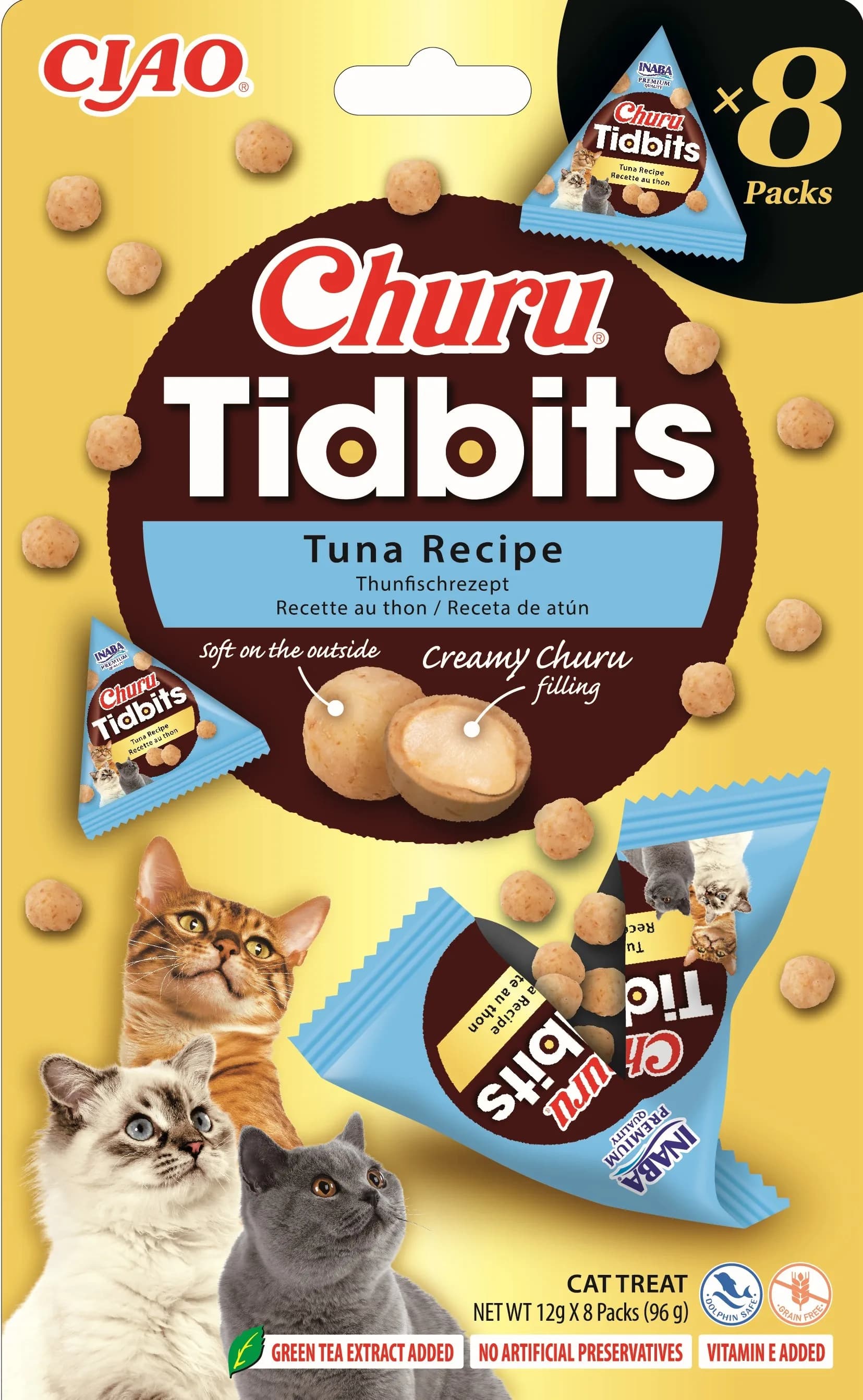 INABA Churu Tidbits 8P Uzupełniająca karma mokra dla kotów formuła z tuńczykiem 8 × 12 g