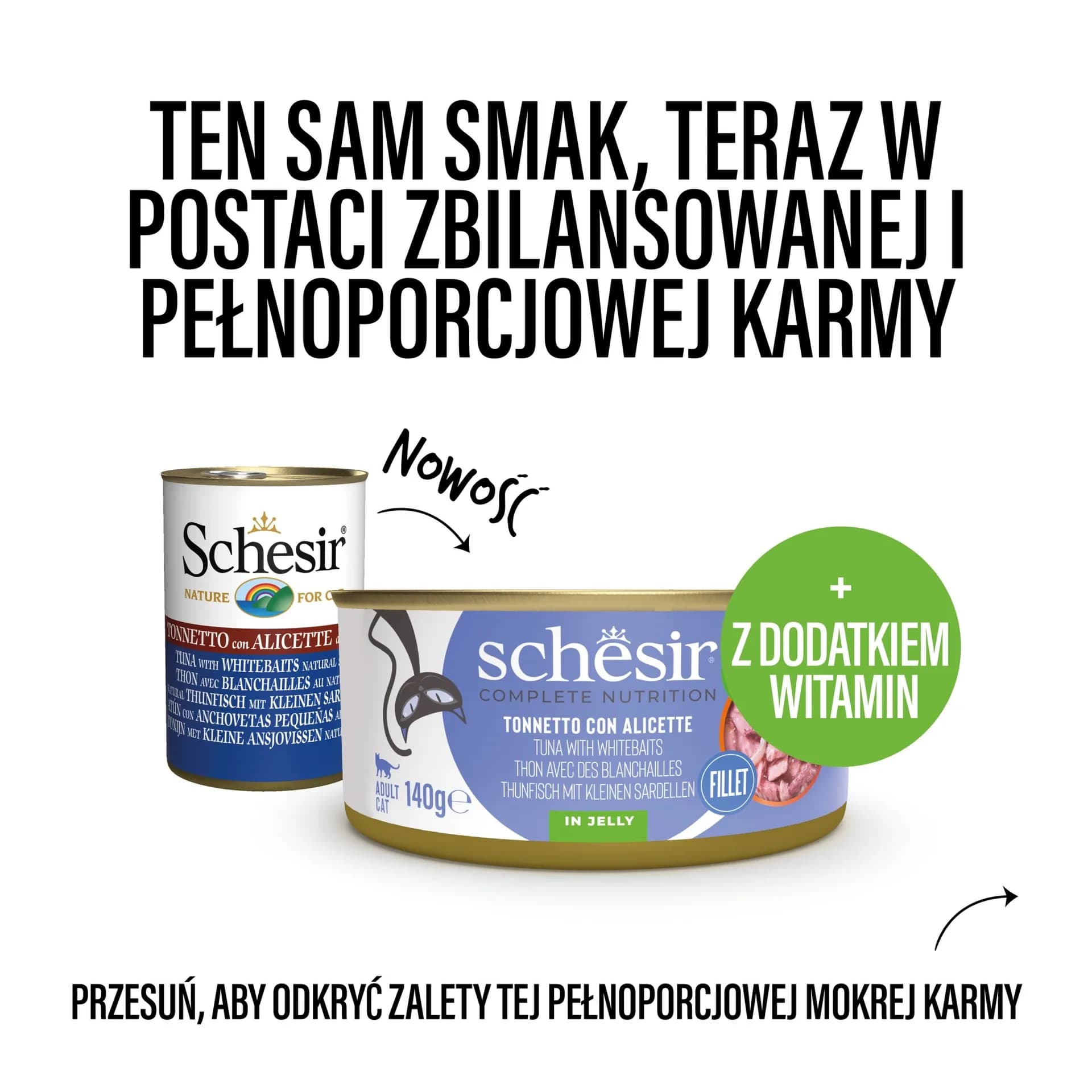 Schesir karma mokra dla kotów tuńczyk z narybkiem w galarecie puszka 140 g