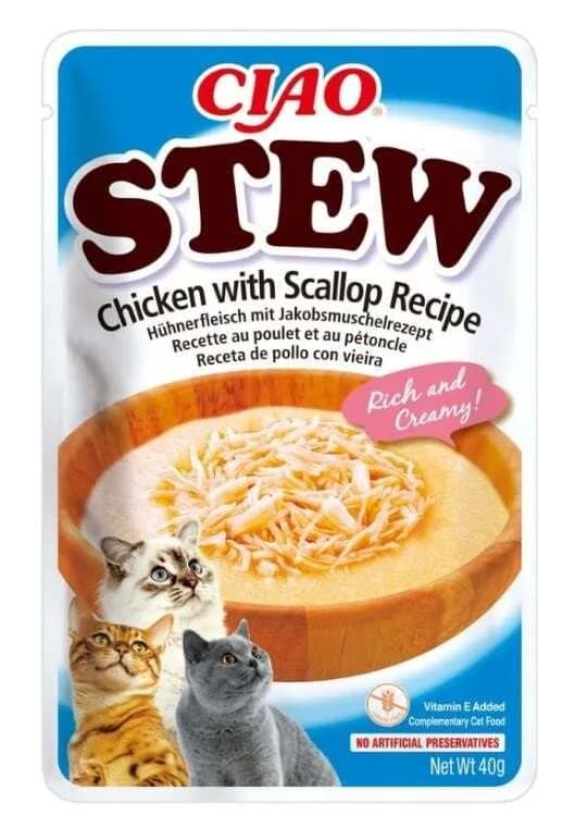 INABA Ciao Stew Chicken with Scallop Recipe karma mokra z kurczakiem i przegrzebkami dla kotów 40 g
