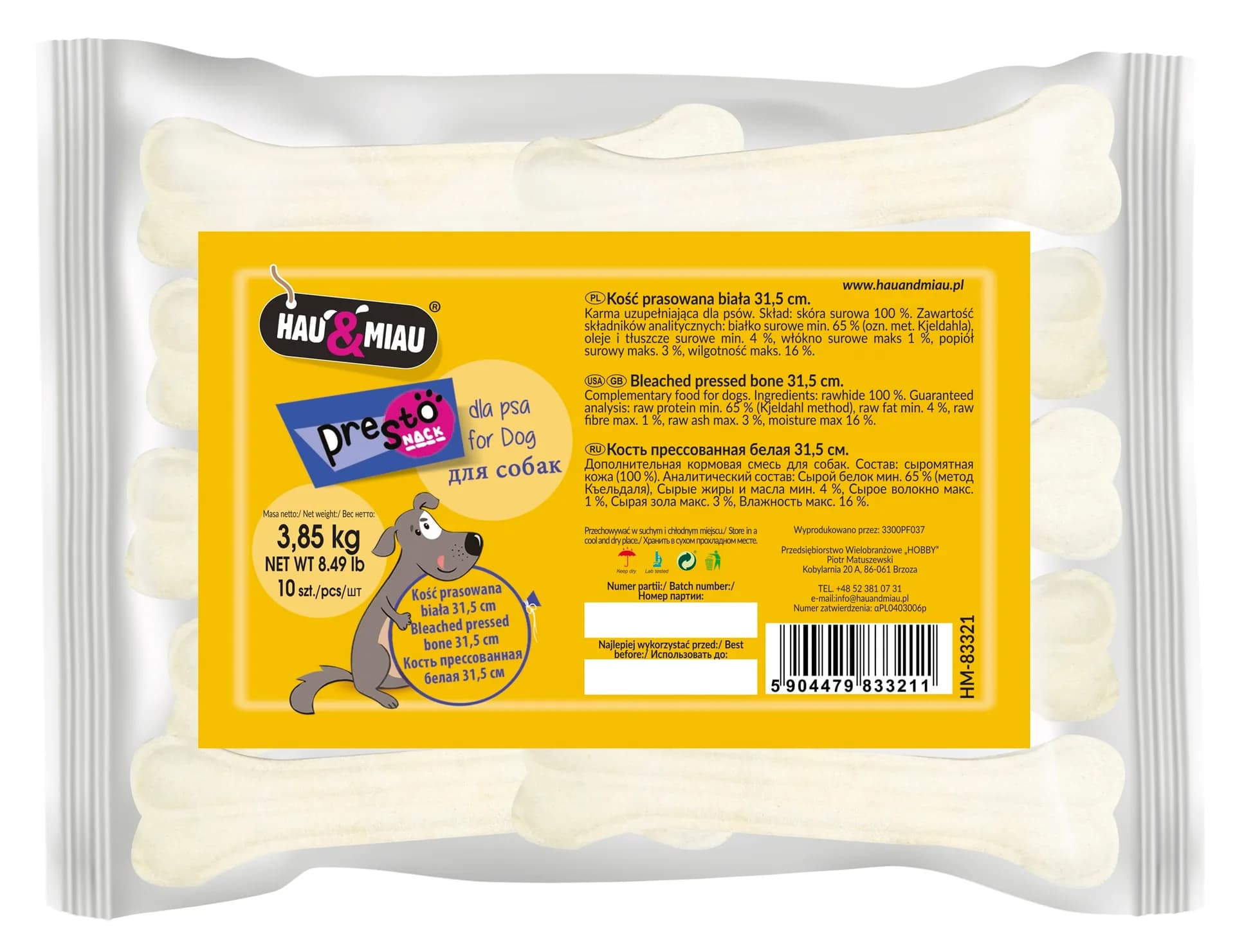 Hau&Miau Kość prasowana dla psa – 7,5 cm / 3