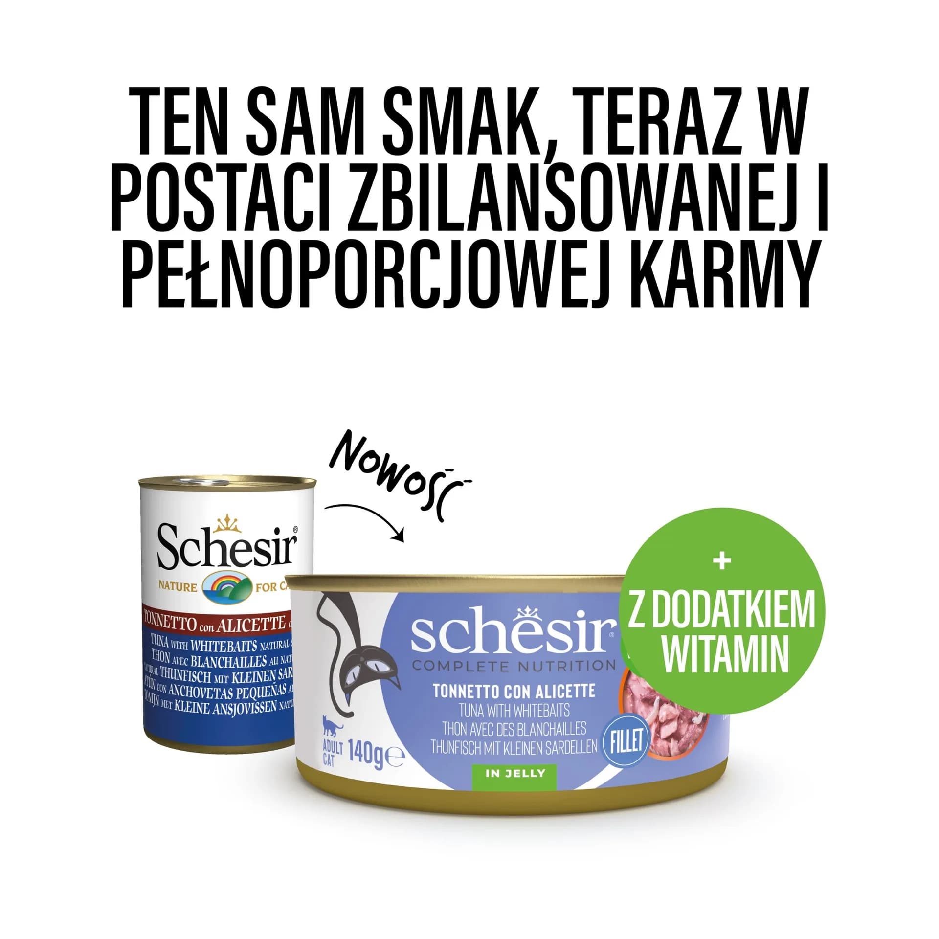 Schesir karma mokra dla kotów tuńczyk z narybkiem w galarecie puszka 140 g