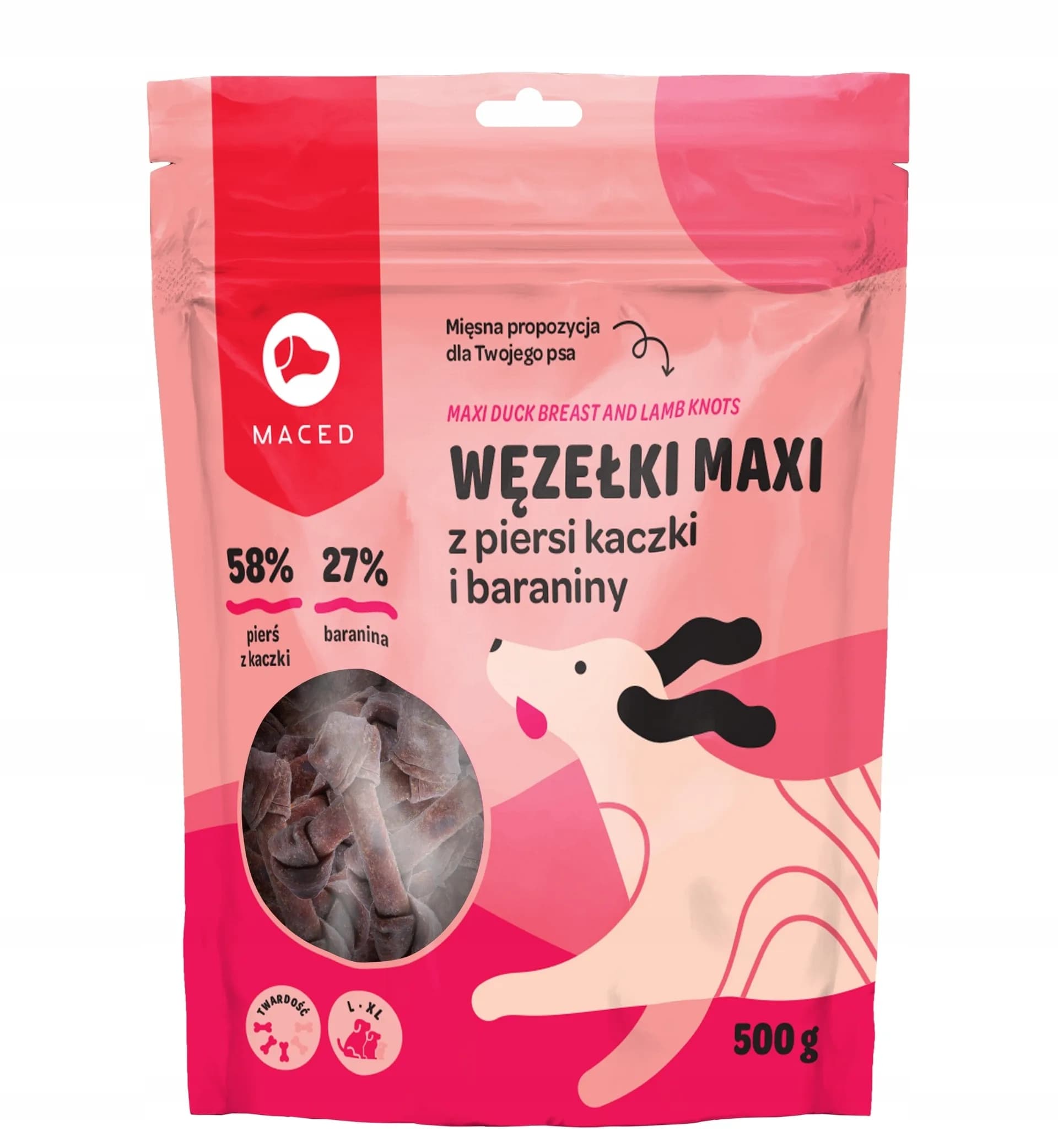 Maced Przysmak dla psa Węzełki Maxi z Piersi Kaczki i Baraniny Miękki 500 g