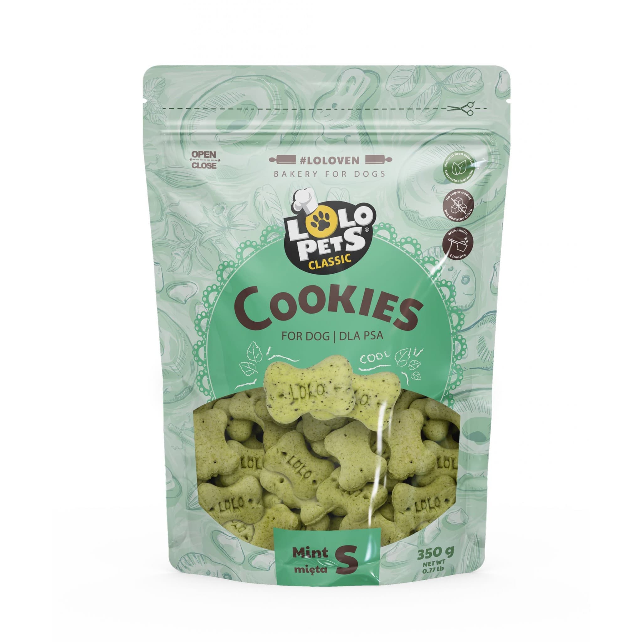 Lolo Pets Ciastka przysmak dla psów kości Miętowe w Folii Doypack S 350 g