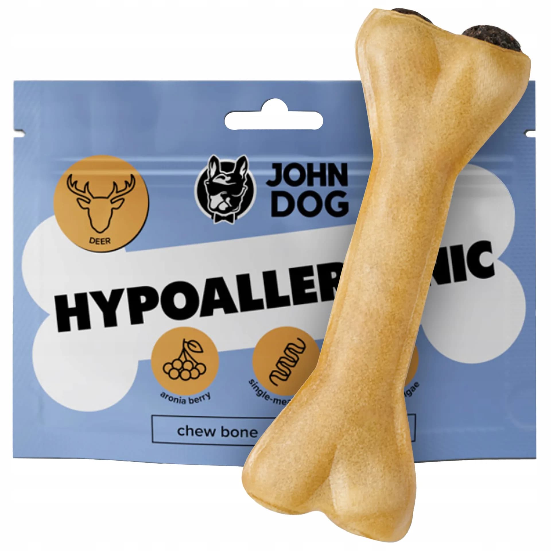 John Dog Kość dla psa Kość do żucia z Jeleniem Dog Bone Hypoallergenic 12 cm