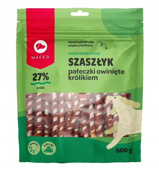 Maced Szaszłyk Pałeczki Owinięte królikiem naturalny przysmak dla psa 500 g