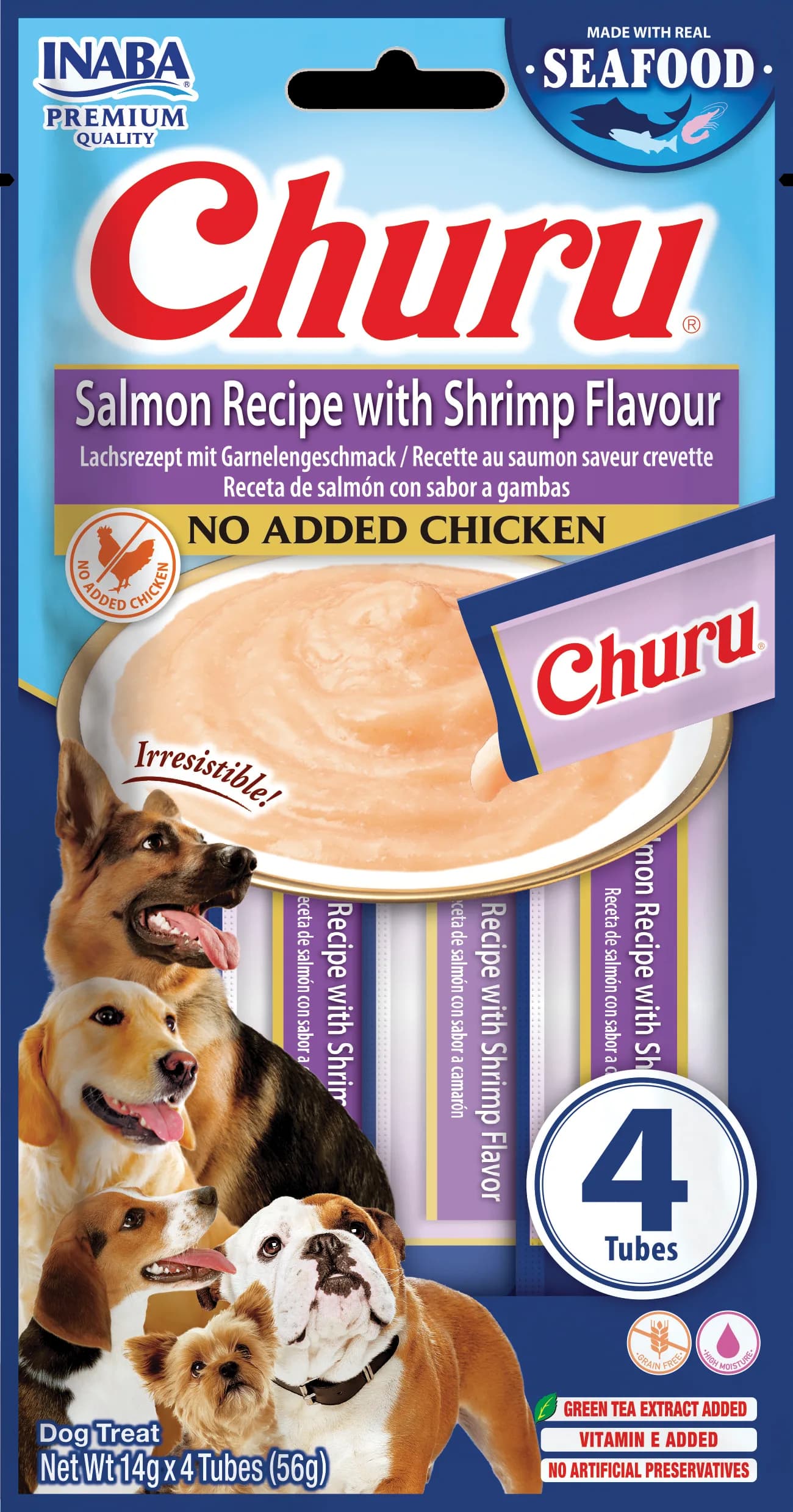 INABA Dog Churu przysmak dla psa formuła z łososiem i krewetkami 4 x 14 g