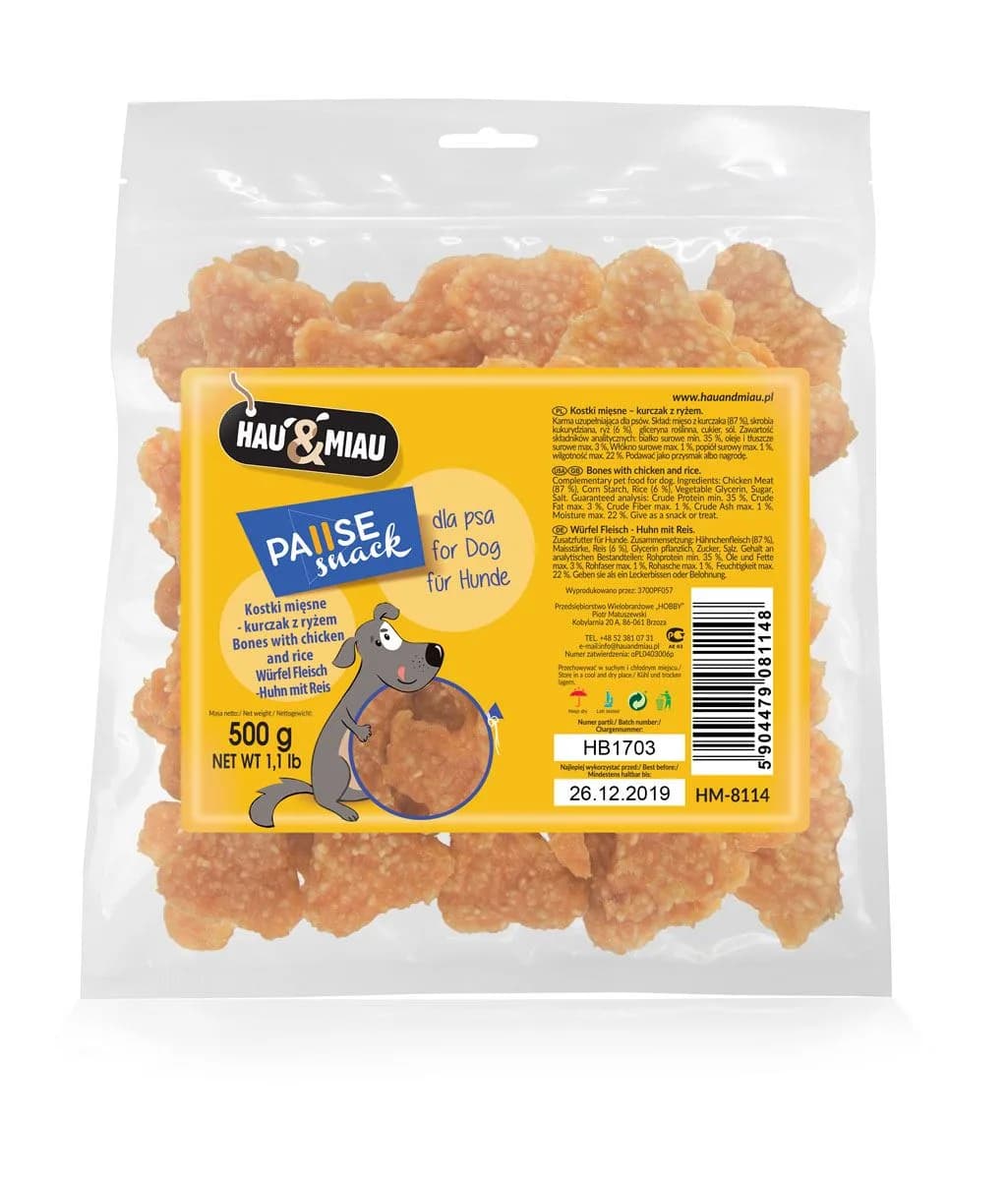 Hau&Miau Mięsne kostki przysmak dla psów kurczak z ryżem 500 g