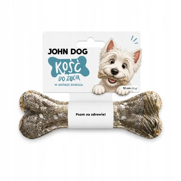 John Dog Smakołyki Kość do żucia z dorszem w skórze z dorsza 12 cm 1 szt.