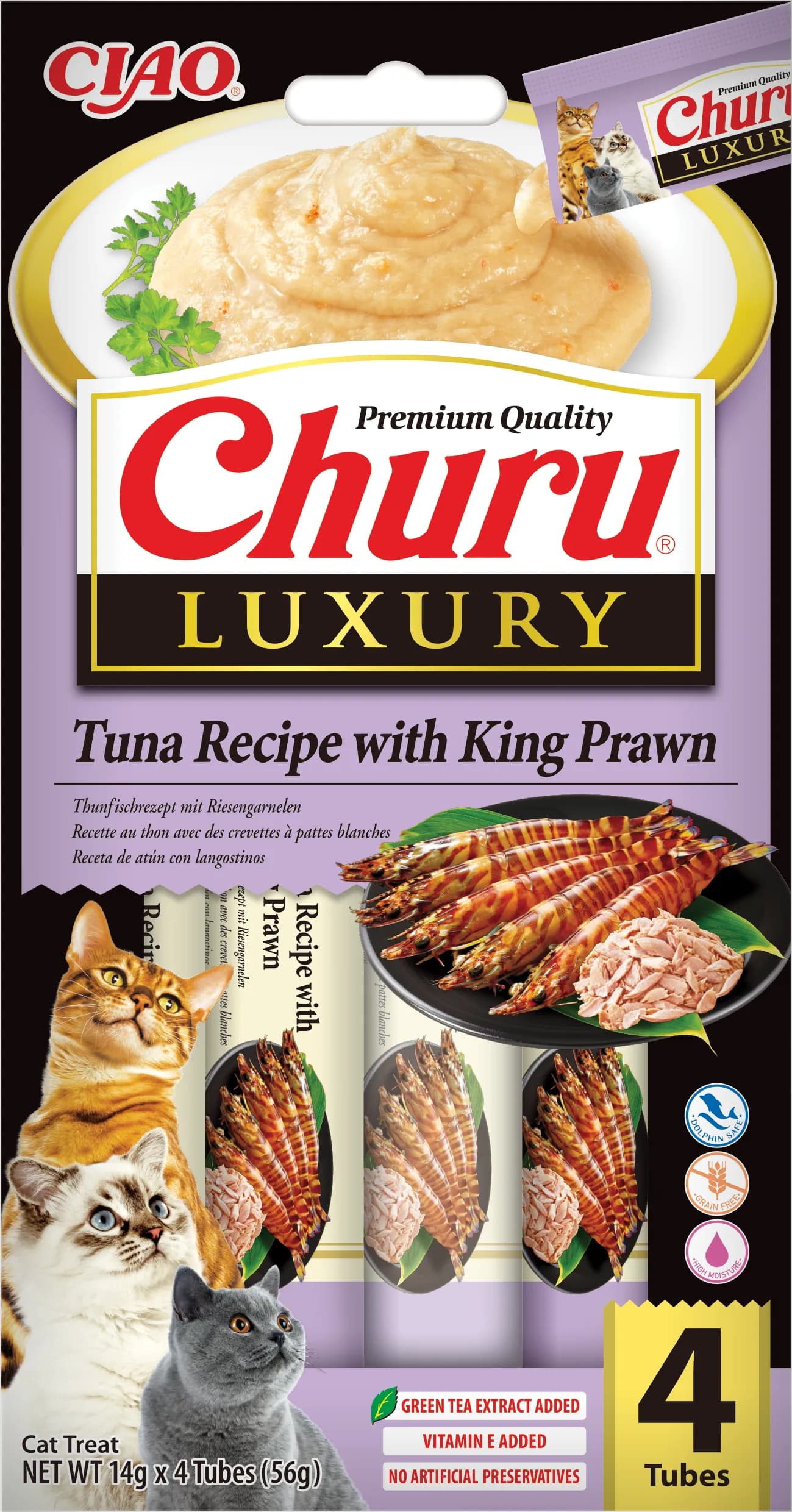 INABA Cat Churu Luxury karma dla kota tuńczyk krwetki tygrysie 4 × 14 g 56 g