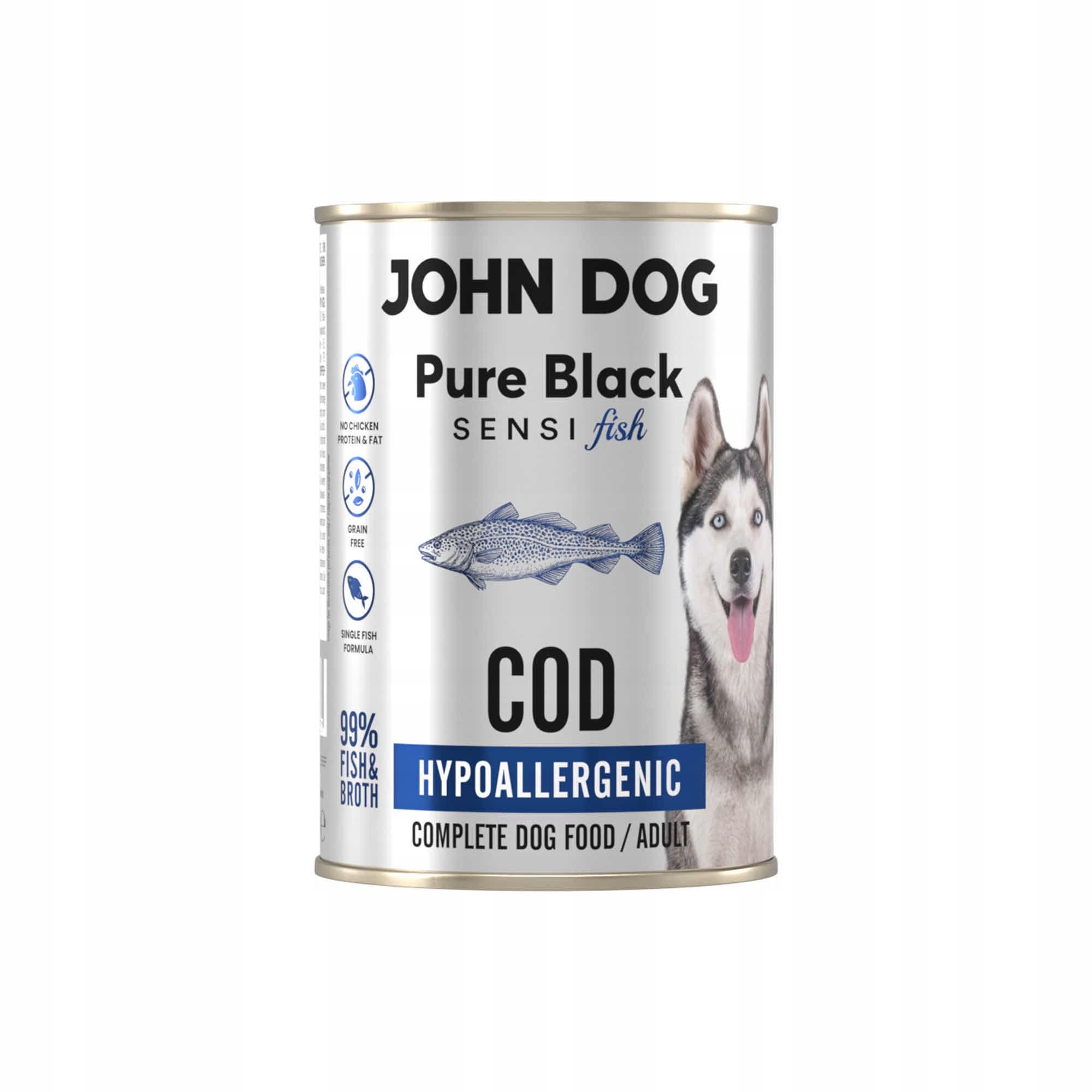 John Dog Pure Black Sensi Fish Dorsz karma mokra z dorszem dla dorosłych psów 400 g