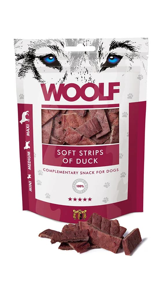 Woolf Soft Strips OF Duck Delikatny przysmak dla psa Paski z Kaczki 100 g