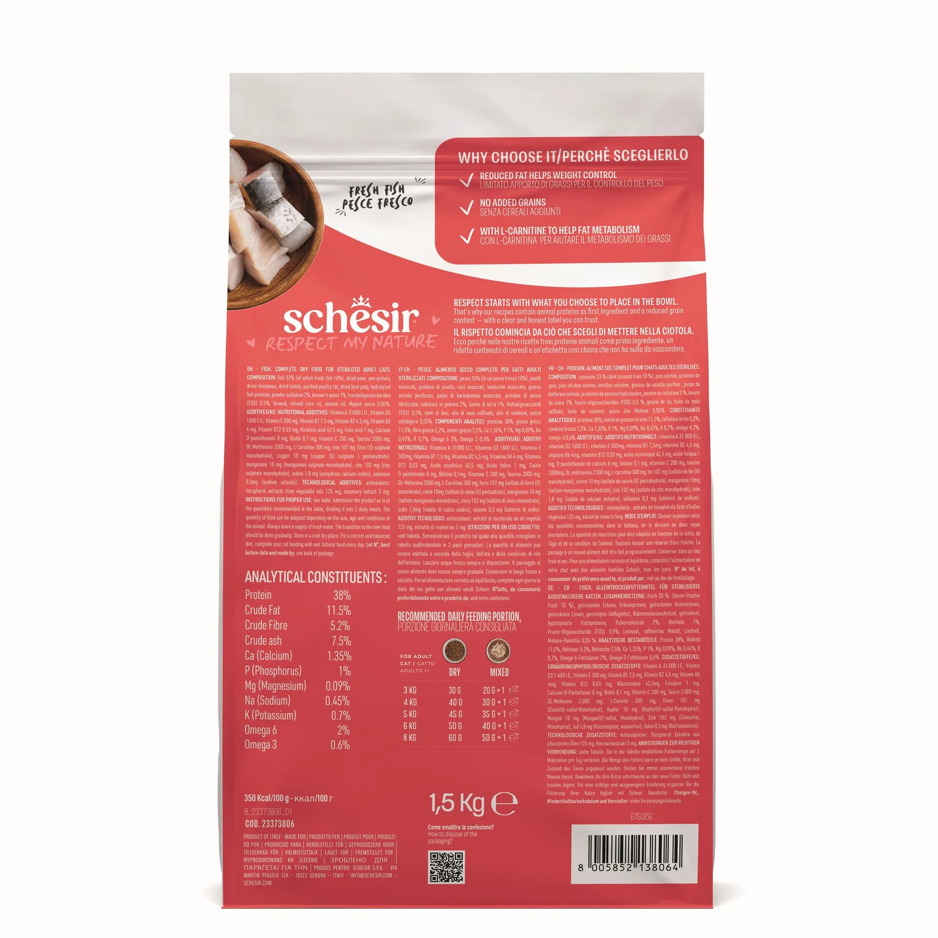 Schesir Animal Monoprotein Formula Sterilized karma sucha dla kota po sterylizacji ryba worek – 15 kg
