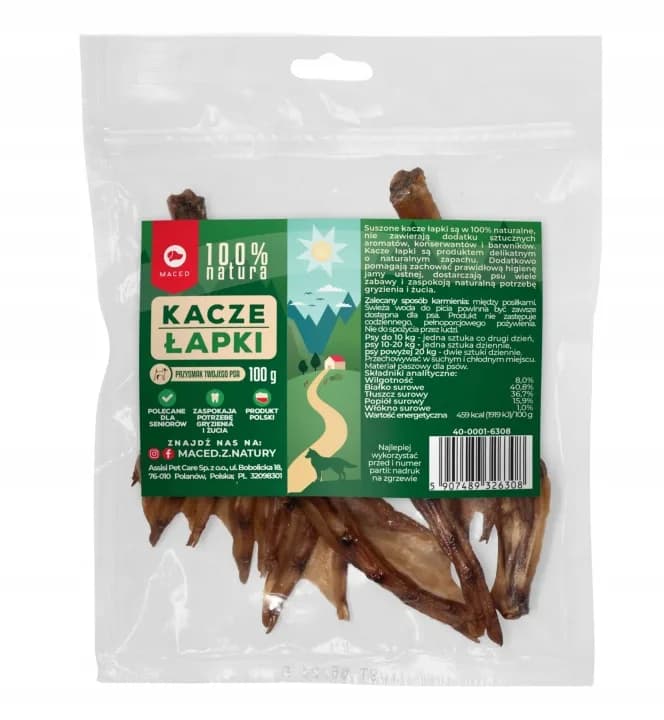 Maced Przysmak dla psów Suszone Kacze Łapki 100% Naturalne 100 g