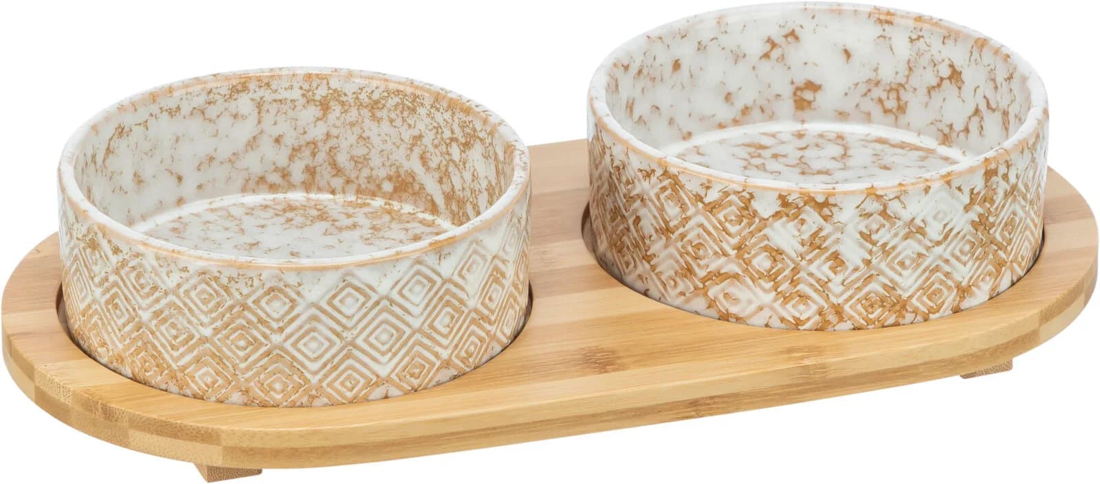 Trixie Zestaw dwóch misek ceramicznych na bambusowym stojaku dla psa/jasnobrązowy