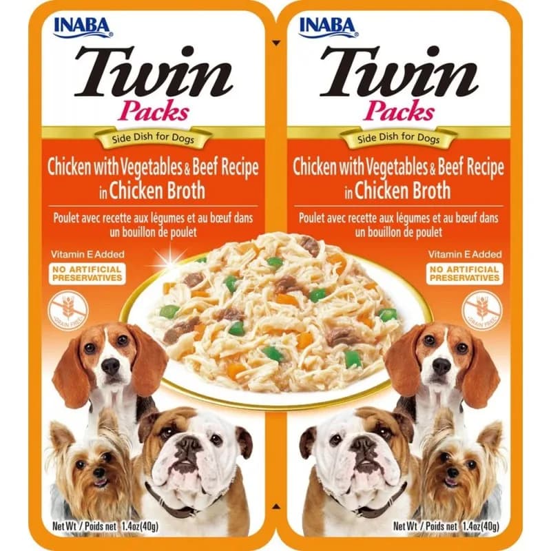 INABA Dog Twin Packs Chicken Vegetables & Beef Recipe karma mokra z kurczakiem, warzywami i wołowiną dla psów 2 x 40 g