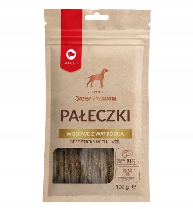 Maced Gryzaki przysmak dla psów Smakołyki Pałeczki Wołowe z Wątróbką 100 g