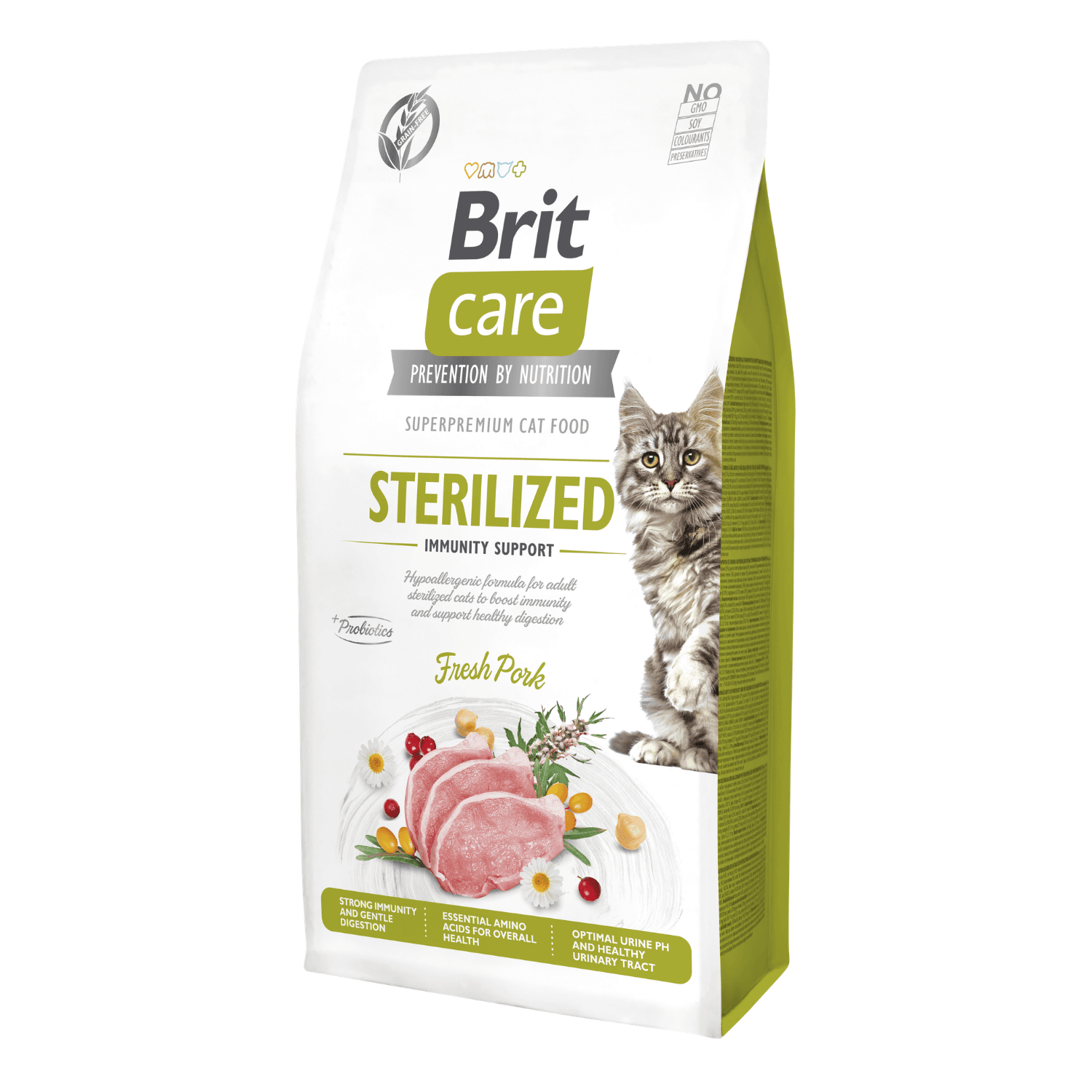 Brit Care Cat Sterilized Immunity Support with Fresh Pork sucha karma dla dorosłych kotów z wieprzowiną