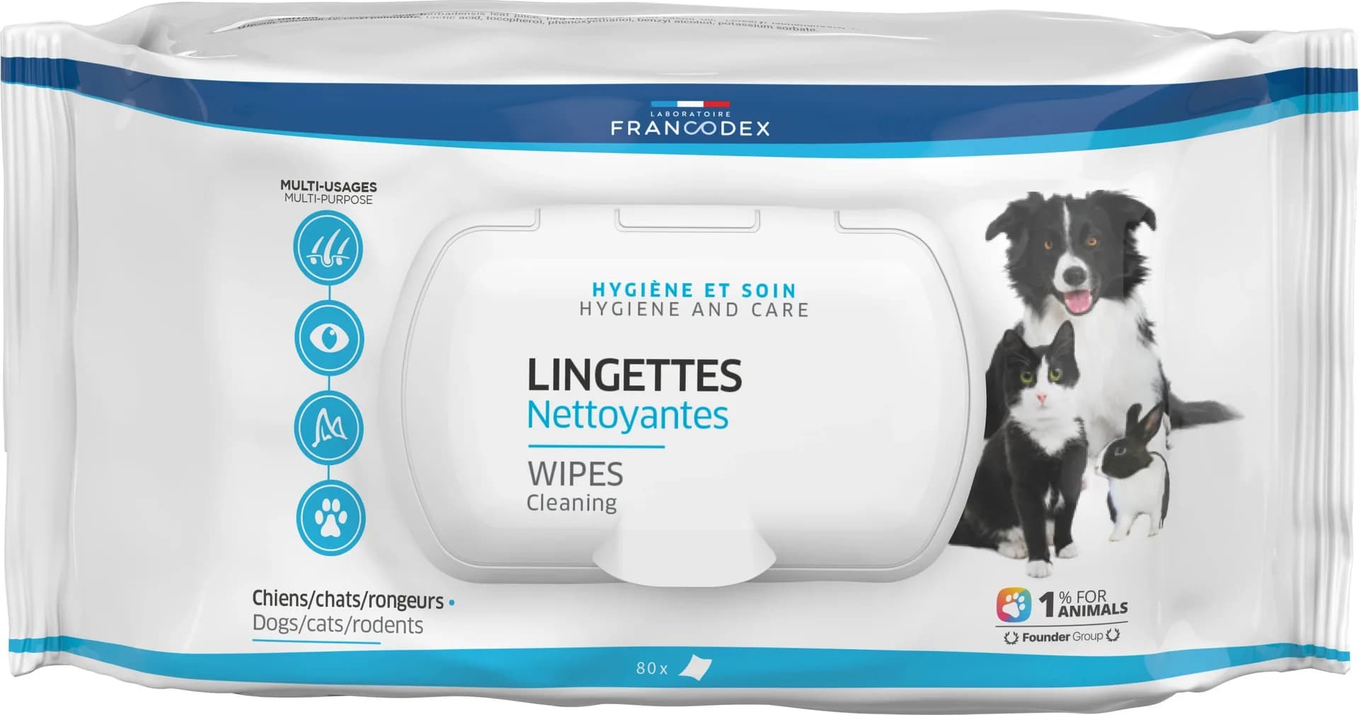 Francodex Chusteczki do czyszczenia oczu, uszu, łap psów i kotów 80 szt.