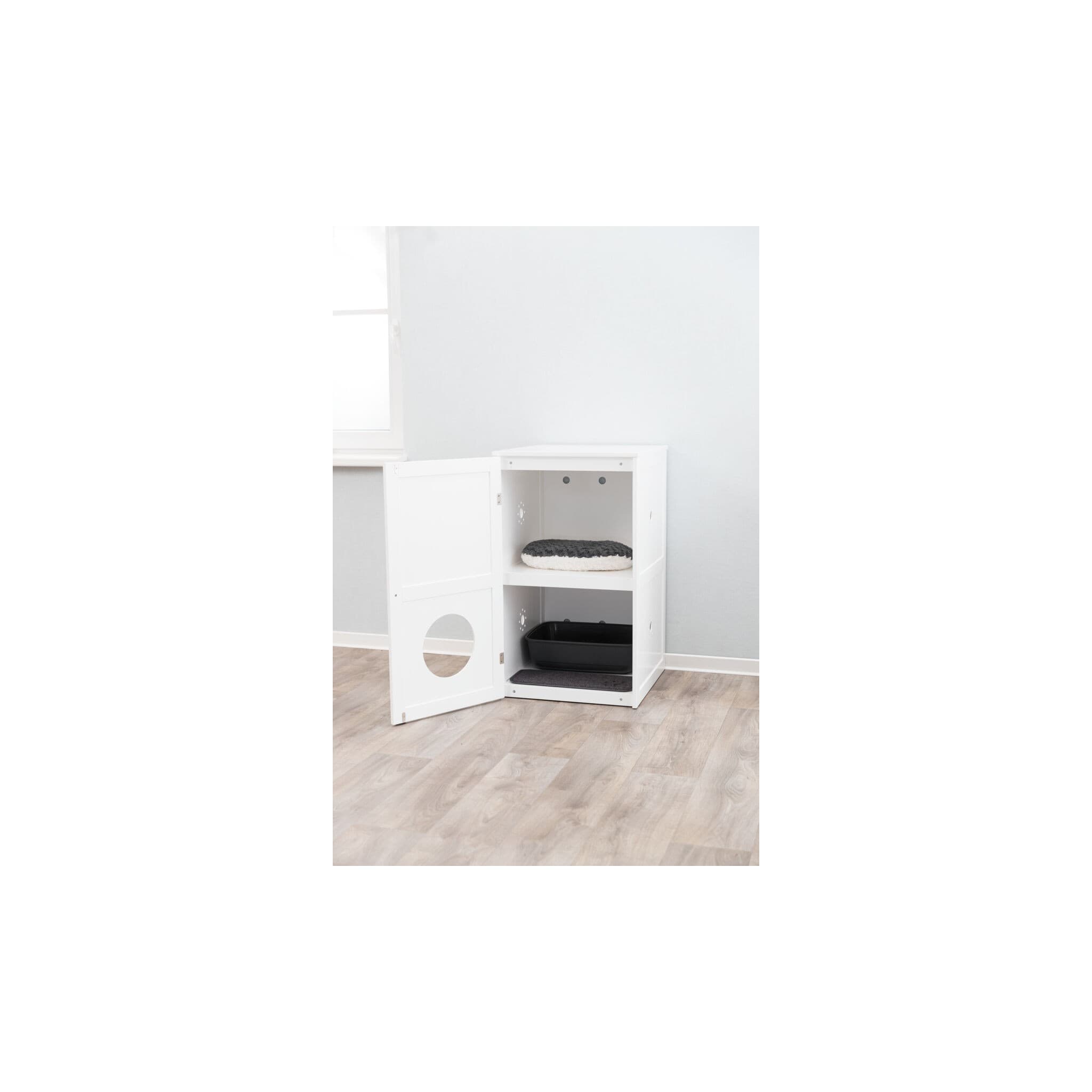 Trixie Szafka na kuwetę dla kota biała Mdf dwupoziomowa XL 53 × 90 × 58 cm