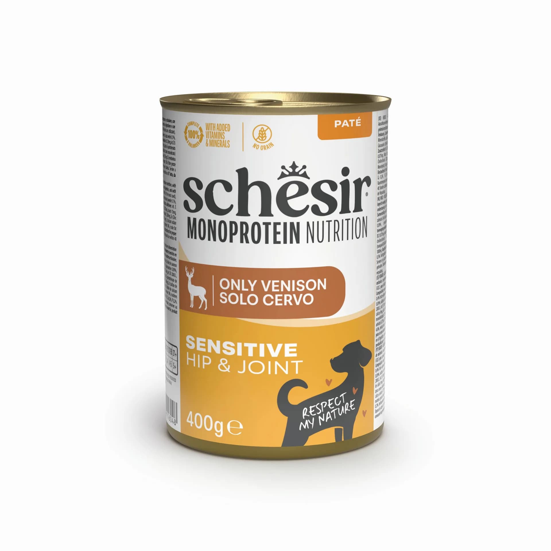 Schesir Monoprotein Sensitive Hip and Joint karma mokra dla psa jeleń pasztet puszka 400 g