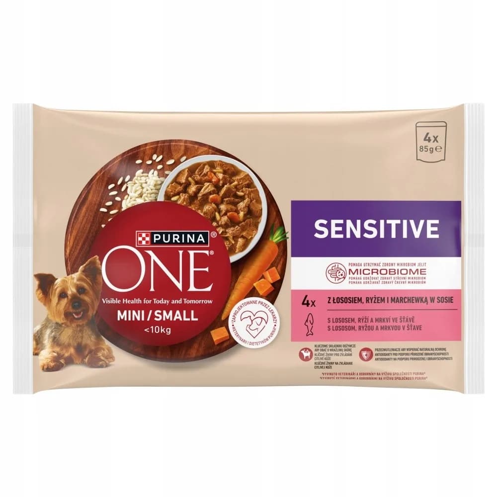 Purina ONE Mini Dog Sensitive Łosoś 400 g 4 x 100 g