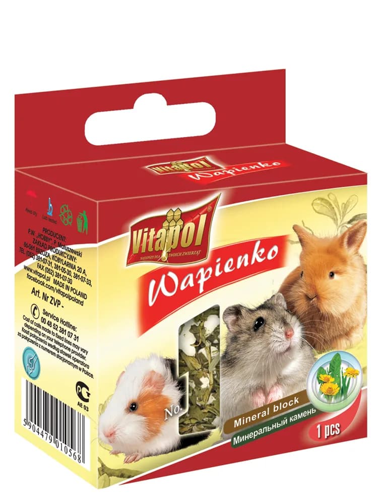 Vitapol Kostka wapienna roślinna dla gryzoni i królika różne smaki Z mniszkiem lekarskim