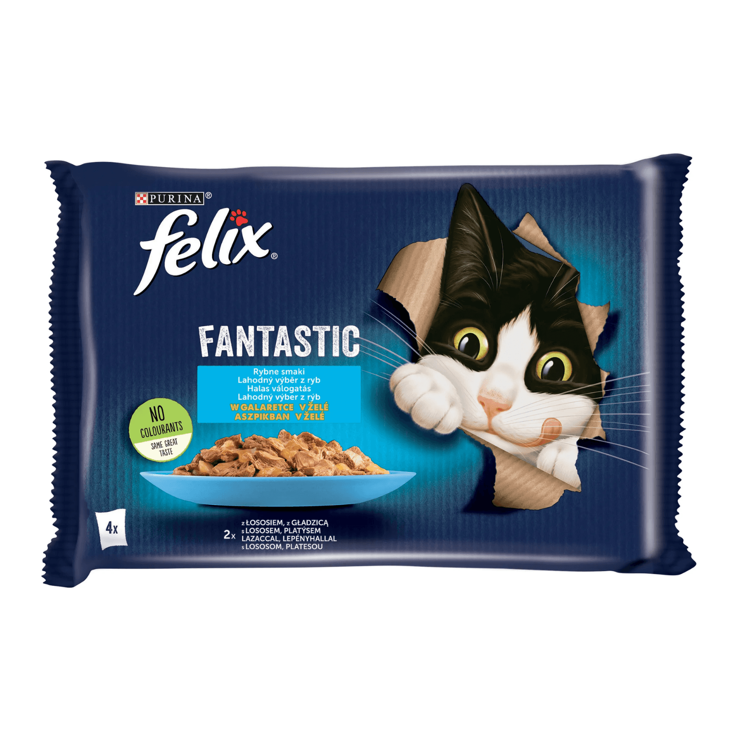 Felix Fantastic saszetki karma mokra dla dorosłych kotów Łosoś Płastuga 4 × 85 g