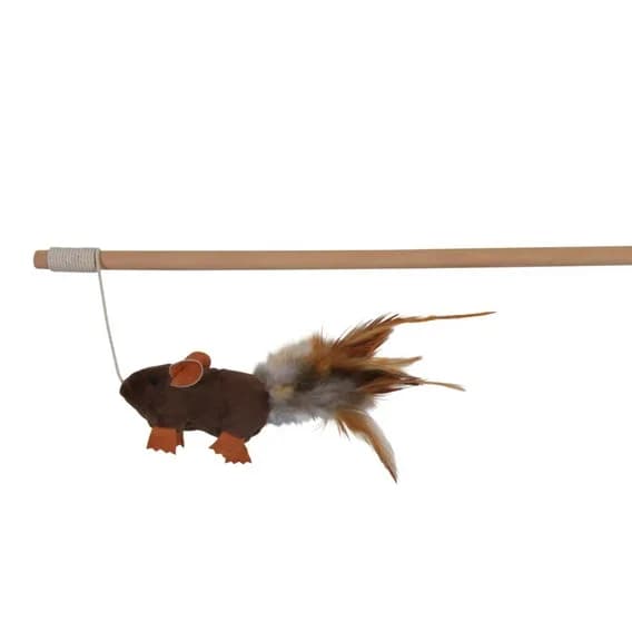Trixie Wędka Mysz z piórami ciemny brąz 50 cm
