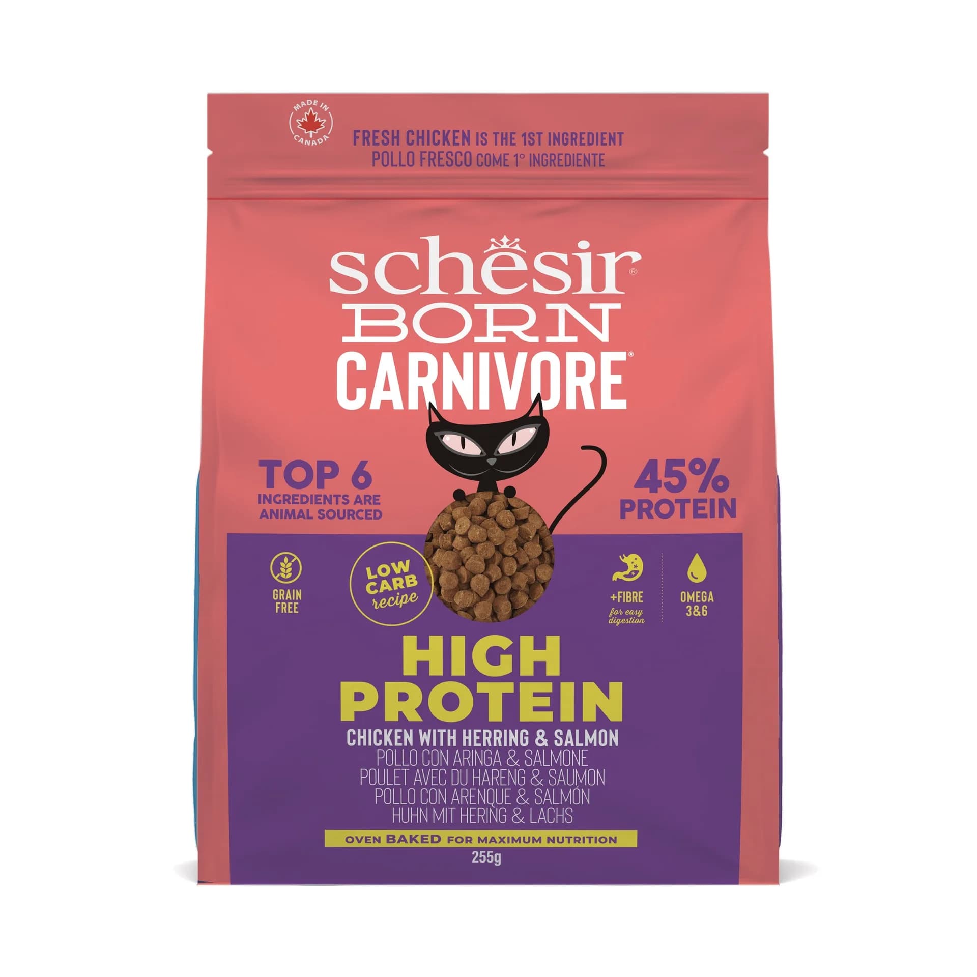 Schesir Born Carnivore karma sucha dla kotów o smaku kurczak i śledź