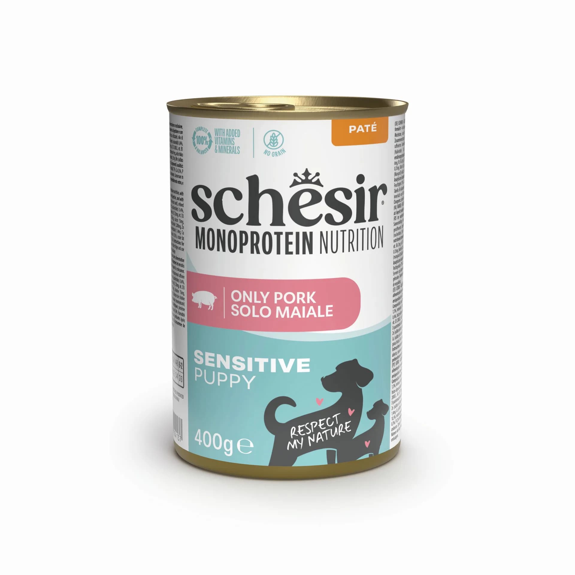 Schesir Monoprotein Sensitive Puppy karma mokra dla szczeniąt wieprzowina pasztet puszka 400 g