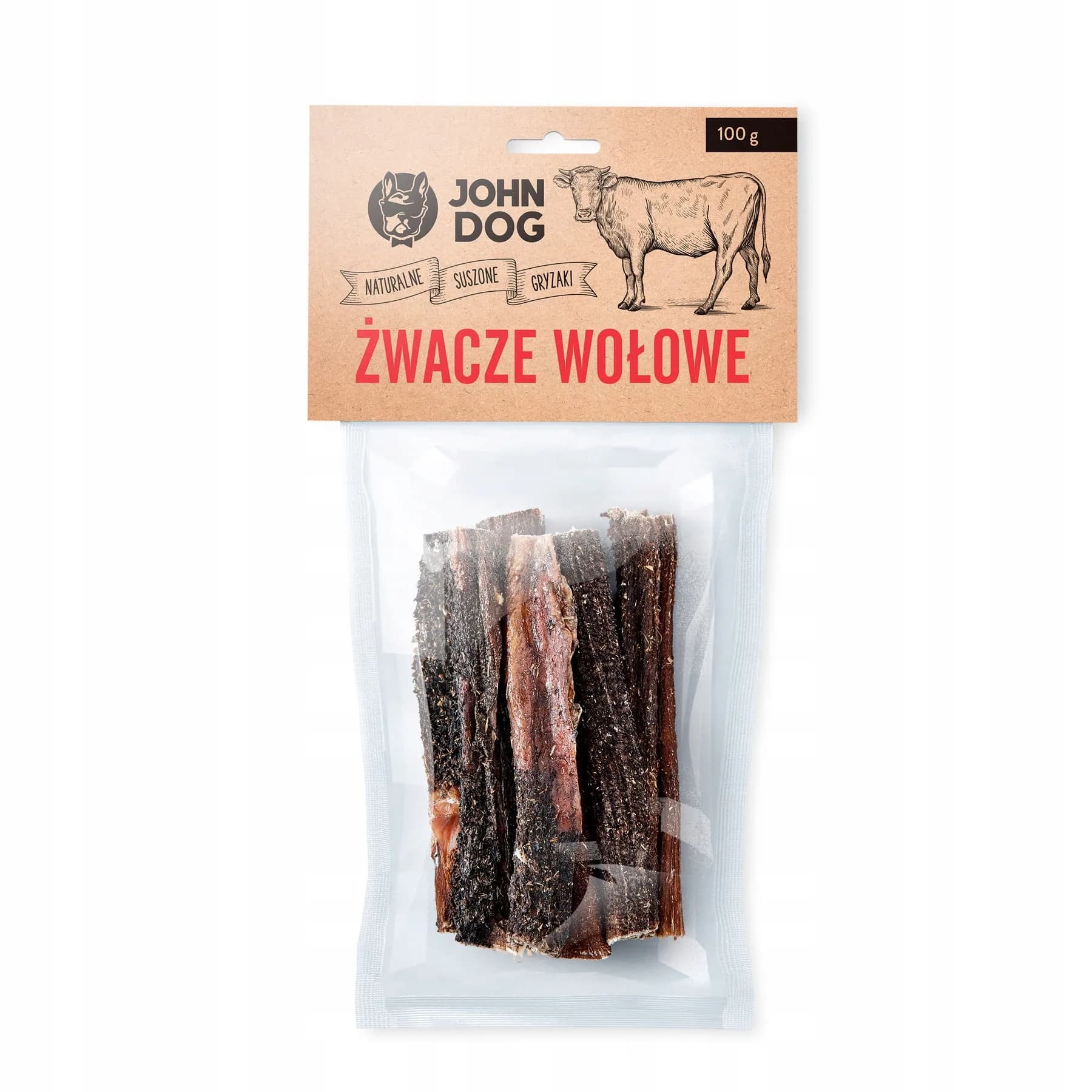 John Dog naturalne Suszone gryzaki Żwacze Wołowe przysmak dla psów Wołowe 100 g
