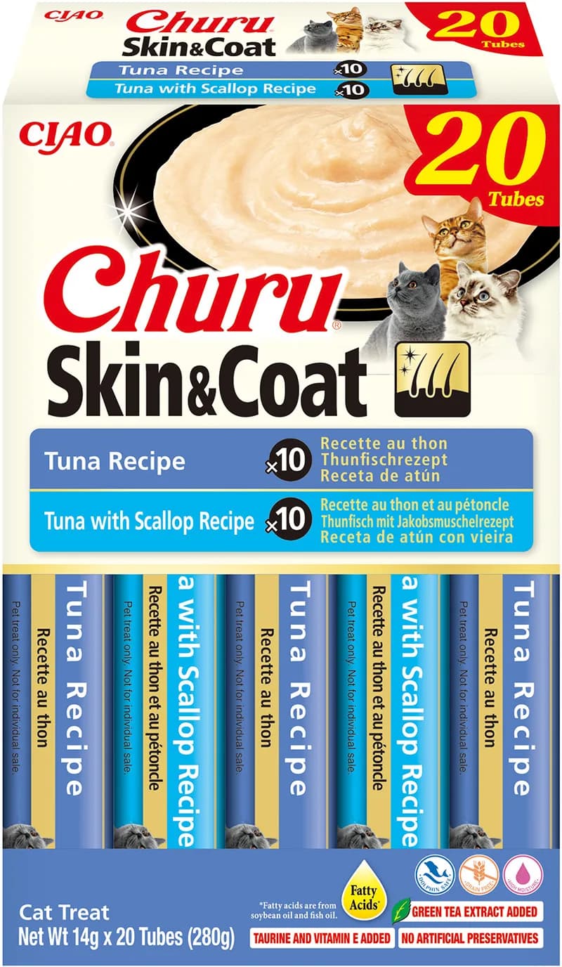 INABA Churu Skin&coat Premium Przysmaki dla Kota z tuńczykiem i kurczakiem 20 × 14 g