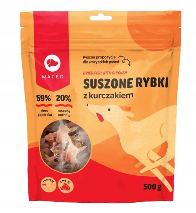 Maced przysmak dla dorosłych psów smakołyki Suszone Rybki z kurczakiem smakołyki 500 g