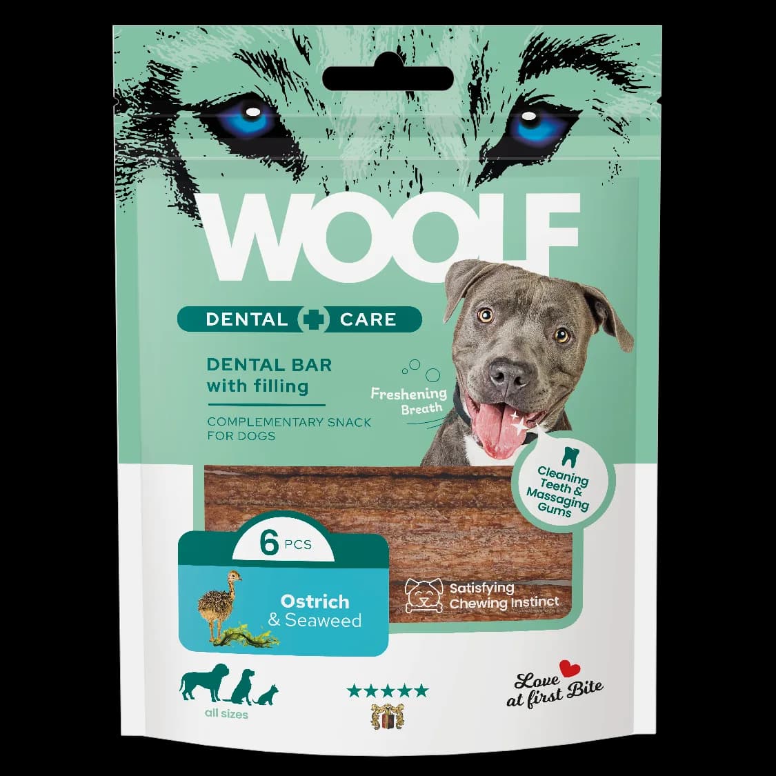 Woolf Dental Care Dentystyczny przysmak dla psa Struś i wodorosty 108 g