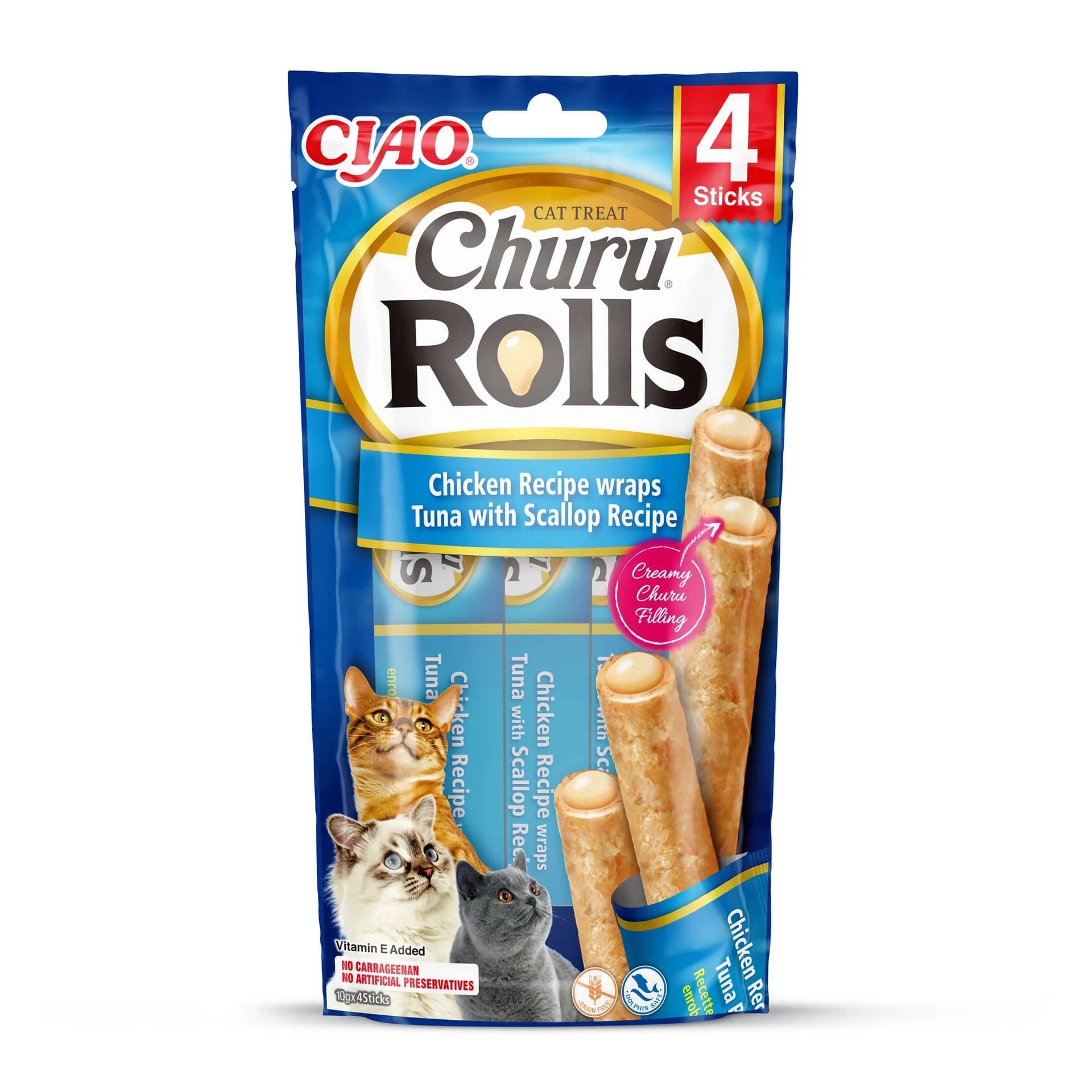 INABA Cat Churu Rolls Chicken Tuna with scallop 4 × 10 g