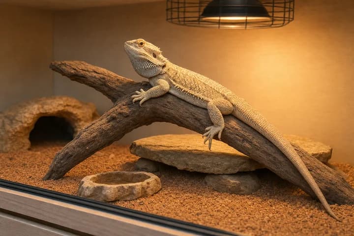 Terrarium dla agamy brodatej — wymiary, UVB i miejsce do wygrzewania